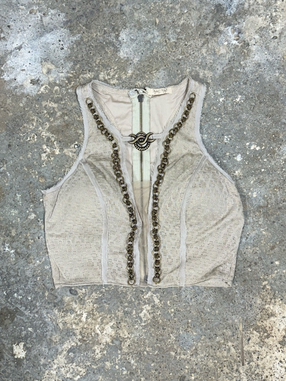 Y2K Tan Chain Mesh Cropped Top